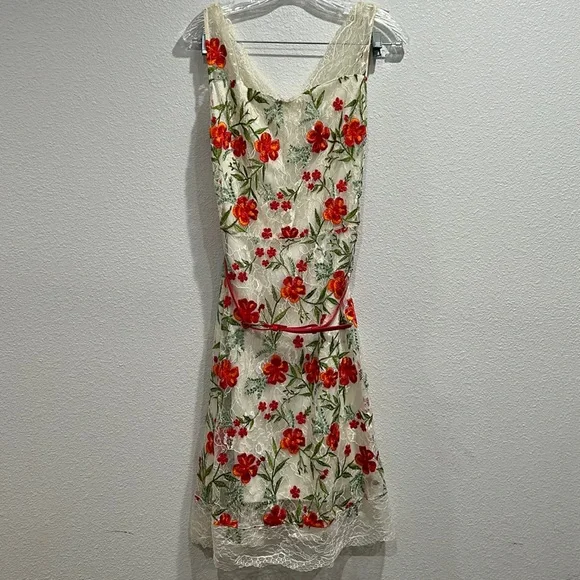 Dresses | Rue De La Paix Lace Embroidered Floral Belted Dress Sz 32 Large |  Poshmark